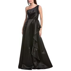 Rene Ruiz Womens Satin A-Line Gown, Black